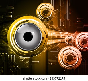 Dark yellow red Light Abstract Technology background for computer graphic website internet. circuit. eyes.