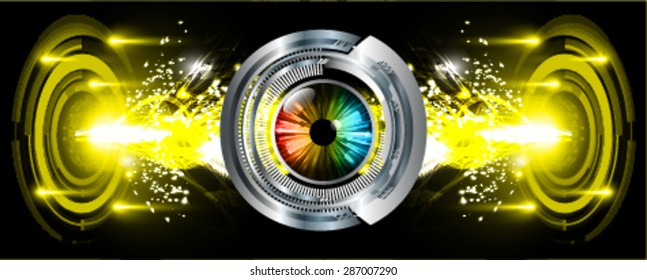 Dark yellow silver Abstract light lamps background for Technology computer graphic website internet business. Vector illustration.Spot Effect. neon, Spotlights. eye. eyeball. bright. grow