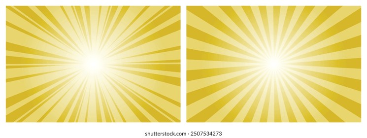Dark Yellow sunburst background vector design. Comic background with retro rays. Sunburst pattern background set.