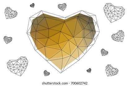 Dark Yellow vector abstract glitter heart shape on white background in love concept for valentine's day with sweet and romantic moment. Polygonal design for your business.