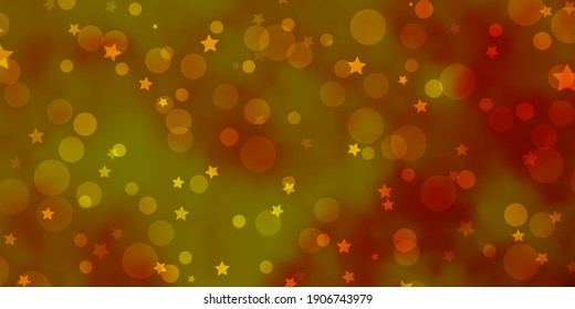 Fondo vector amarillo oscuro con círculos, estrellas. Ilustración con un conjunto de esferas abstractas coloridas, estrellas. Diseño de papel pintado, creadores de tela.