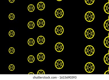 Dark Yellow vector backdrop with mystery symbols. Retro design in abstract style with witchcraft forms. Design for magic, spiritual events.
