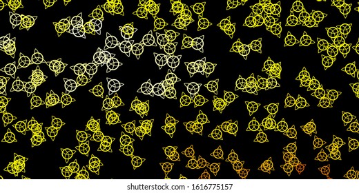 Dark Yellow vector backdrop with mystery symbols. Colorful mystic symbols with a gradient in ancient style. Background for esoteric, mystic designs.