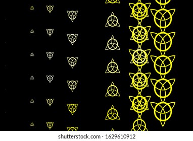 Dark Yellow vector backdrop with mystery symbols. Retro design in abstract style with witchcraft forms. Background for esoteric, mystic designs.