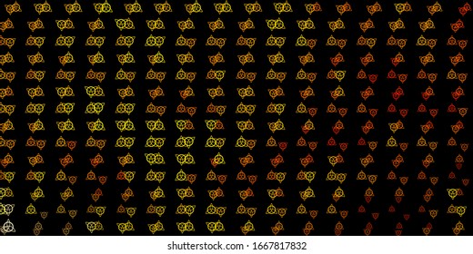 Dark Yellow vector backdrop with mystery symbols. Retro design in abstract style with witchcraft forms. Simple design for occult depiction.