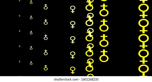 Dark Yellow vector backdrop with woman's power symbols. Illustration with signs of women's strength and power. Best design to show the power of women.