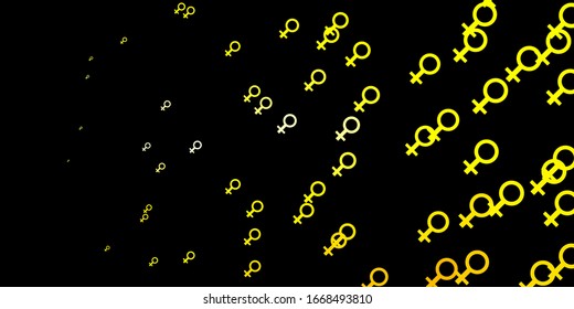 Dark Yellow vector backdrop with woman's power symbols. Simple design in abstract style with women’s rights activism. Simple design for your web site.