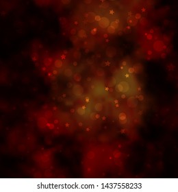 Dark Yellow vector background with circles, stars. Abstract illustration with colorful spots, stars. Template for business cards, websites.