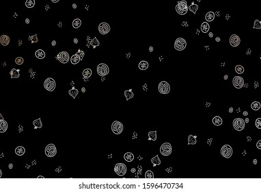 Dark Yellow vector background with cuisine gourmet. Colorful decorative design of snacks in doodle style. Pattern for ads of breakfast, lunch, dinner.