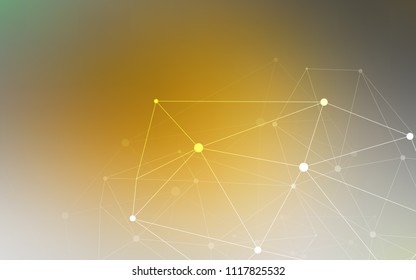 Dark Yellow vector background with dots and lines. Modern abstract colorful illustration with spheres and lines. Pattern can be used for futuristic ad, booklets.