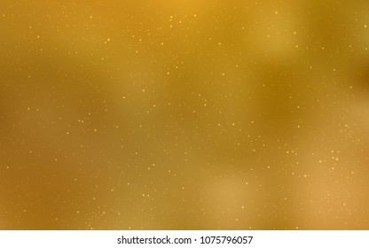 Dark Yellow vector background with galaxy stars. Space stars on blurred abstract background with gradient. Pattern for futuristic ad, booklets.