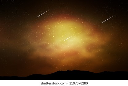 Dark Yellow vector background with galaxy stars. Space stars on blurred abstract background with gradient. Template for cosmic backgrounds.