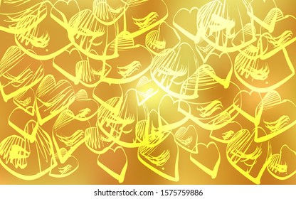 Dark Yellow vector background with hearts. Decorative shining illustration with hearts on abstract template. Pattern can be used for valentine's ad, booklets.