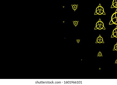 Dark Yellow vector background with occult symbols. Colorful vintage illustration with gradient alchemy shapes. Simple base for your occult design.