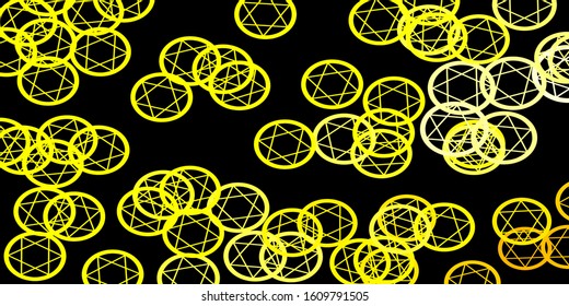 Dark Yellow vector background with occult symbols. Retro design in abstract style with witchcraft forms. Simple base for your occult design.