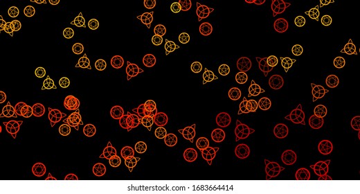 Dark Yellow vector background with occult symbols. Colorful vintage illustration with gradient alchemy shapes. Design for magic, spiritual events.
