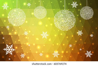 Dark yellow vector christmas polygon background. Low poly Illustration consisting of triangles with snowflakes. Texture background of New Year celebration.