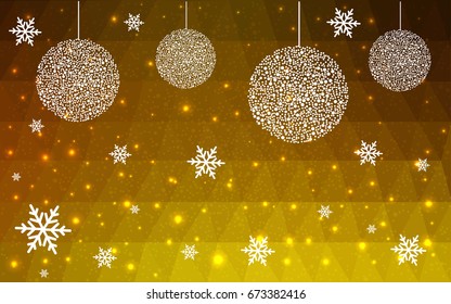 Dark Yellow vector christmas polygon background. Low poly Illustration consisting of triangles with snowflakes. Texture, seamless background of New Year celebration.