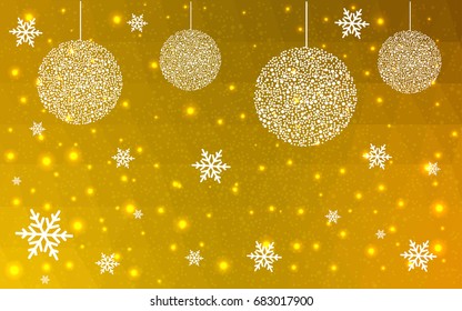 Dark Yellow vector christmas polygon background. Low poly Illustration consisting of triangles with snowflakes. Texture, seamless background of New Year celebration.