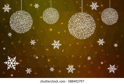 DARK yellow vector christmas postcard low polygon background. Illustration consisting of triangles. Abstract triangular polygonal origami or crystal design of New Year celebration.