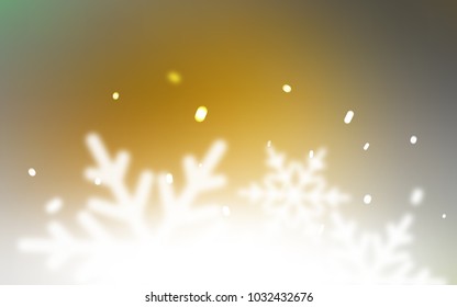 Dark Yellow vector cover with beautiful snowflakes. Shining colored illustration with snow in christmas style. New year design for your ad, poster, banner.