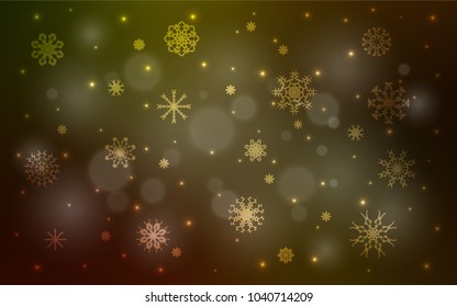 Dark Yellow vector cover with beautiful snowflakes. Modern geometrical abstract illustration with crystals of ice. The pattern can be used for new year leaflets.