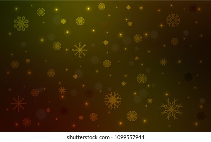 Dark Yellow vector cover with beautiful snowflakes. Decorative shining illustration with snow on abstract template. The pattern can be used for new year ad, booklets.