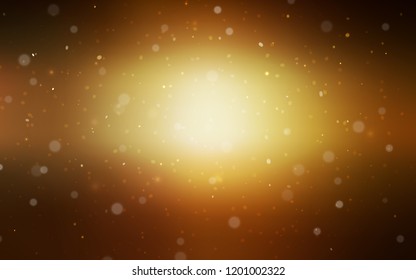 Dark Yellow vector cover with beautiful snowflakes. Snow on blurred abstract background with gradient. New year design for your ad, poster, banner.