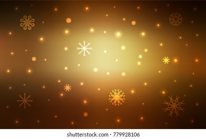 Dark Yellow vector cover with beautiful snowflakes. Modern geometrical abstract illustration with crystals of ice. The template can be used as a new year background.