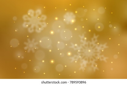 Dark Yellow vector cover with beautiful snowflakes. Decorative shining illustration with snow on abstract template. New year design for your business advert.