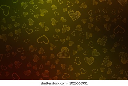 Dark Yellow vector cover with Shining hearts. Decorative shining illustration with hearts on abstract template. Beautiful design for your business advert of anniversary.
