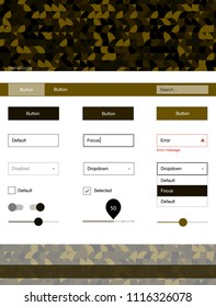 Dark Yellow vector design ui kit with dots. Web ui kit with abstract gradient circles in its header. This template you can use for websites.