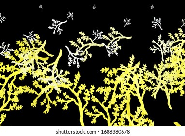 Dark Yellow vector doodle background with sakura. Creative illustration in blurred style with leaves, branches. Pattern for wallpapers, coloring books.