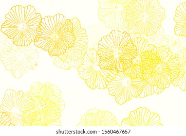 Dark Yellow vector doodle pattern with leaves. Decorative design of flowers on white background. Template for backgrounds of cell phones.
