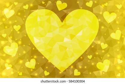 Dark Yellow vector heart isolated on white background. Geometric rumpled triangular low poly origami style gradient graphic illustration. Polygonal design for your business.