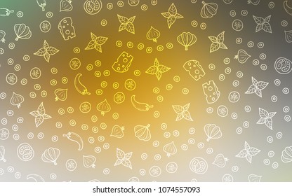 Dark Yellow vector layout with restaurant food. Fast Food on blurred abstract background with colorful gradient. Pattern for menu of cafes, bars, restaurants.