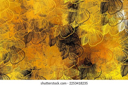 Dark Yellow vector natural artwork with flowers. Flowers in natural style on white background. Elegant pattern for your brand book.