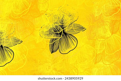 Amarillo oscuro vector patrón natural con flores. Diseño decorativo de flores sobre fondo blanco. Patrón texturizado para sitios web, banners.