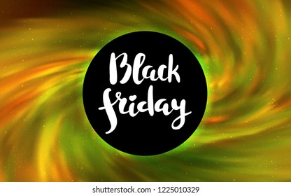 Dark Yellow vector pattern with a black hole, stars. Gradient colorful illustration with a black hole, stars. Backdrop for Black Friday promotions.