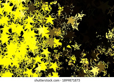 Dunkelgelbes Vektormuster mit Weihnachtsschneeflocken, Sternen. Farbenreiche Illustration mit Schnee im Weihnachtsstil. Muster für Neujahrswebseiten.