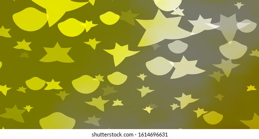 Dark Yellow vector pattern with circles, stars. Illustration with set of colorful abstract spheres, stars. Pattern for design of fabric, wallpapers.