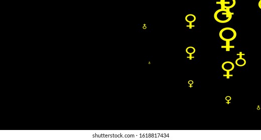 Dark Yellow vector pattern with feminism elements. Illustration with signs of women's strength and power. Background for International Women’s Day.