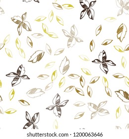 Dark Yellow vector seamless abstract backdrop with leaves. New colorful illustration in doodle style with leaves. Pattern for design of window blinds, curtains.