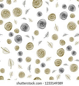 Dark Yellow vector seamless abstract background with leaves and flowers. Sketchy doodles on white background. Design for textile, fabric, wallpapers.