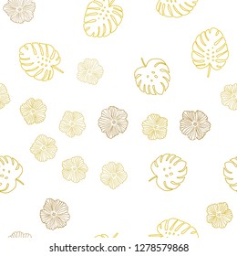 Dark Yellow vector seamless abstract background with flowers, leaves. Leaves and flowers with gradient on white background. Template for business cards, websites.