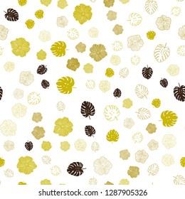 Dark Yellow vector seamless abstract backdrop with leaves, flowers. An elegant bright illustration with leaves and flowers. Pattern for trendy fabric, wallpapers.