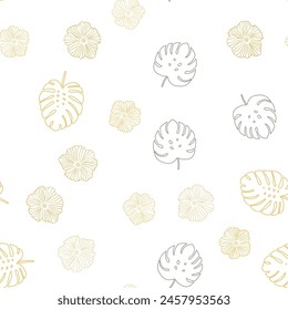 Dark Yellow vector seamless abstract backdrop with flowers, leaves. Decorative design in Indian style on white background. Design for wallpaper, fabric makers.