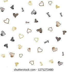 Dark Yellow vector seamless background with words of love, hearts. Colorful gradient phrase LOVE YOU, hearts in abstract style. Design for textile, fabric, wallpapers.