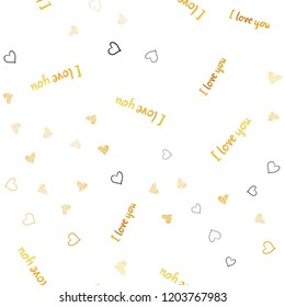 Dark Yellow vector seamless cover with Shining hearts. Hearts on blurred abstract background with colorful gradient. Pattern for marriage gifts, congratulations.
