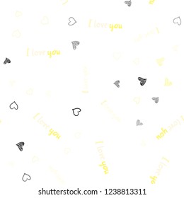 Dark Yellow vector seamless cover with Shining hearts. Decorative shining illustration with hearts on abstract template. Pattern for marriage gifts, congratulations.
